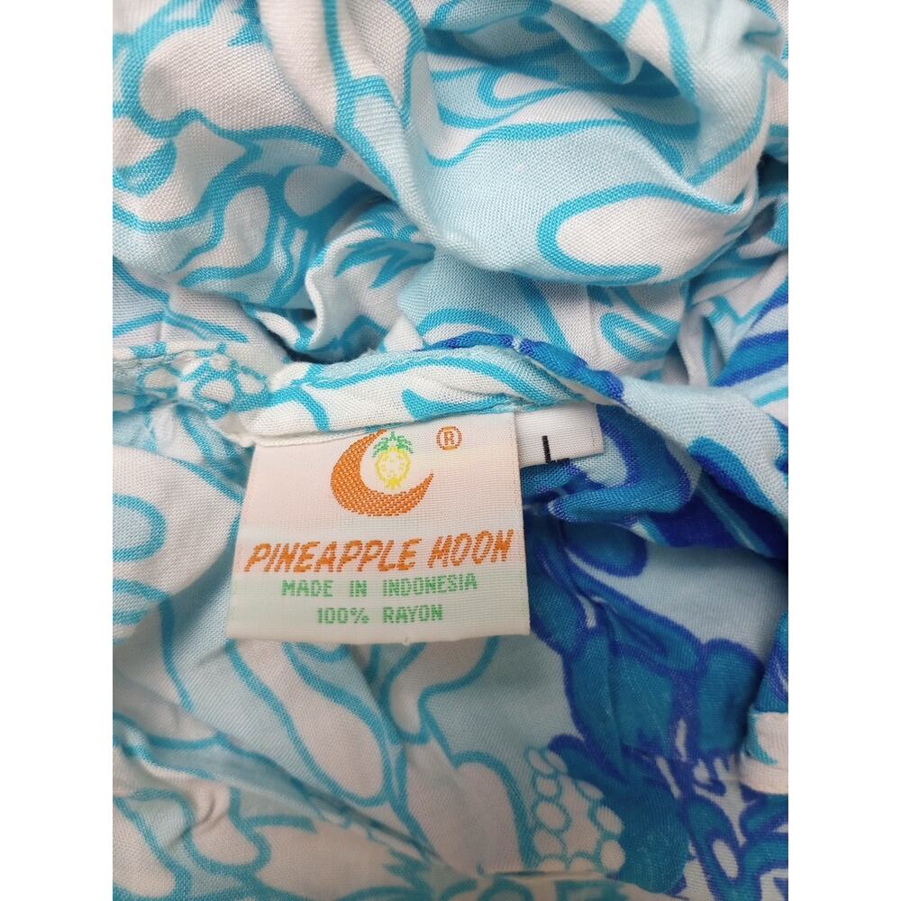 Pineapple Moon Dress Large Blue White Flowers Sleeveless Fringe Summer Hawaiian - Picture 5 of 6
